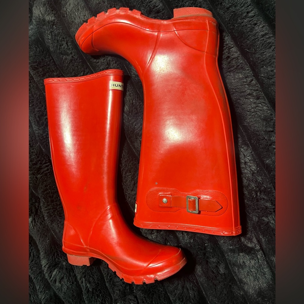 Hunter Glossy Red Knee-High Rain Boots